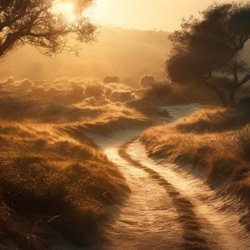 Tranquil meadow, mysterious fog, spooky adventure awaits generated by artificial intelligence